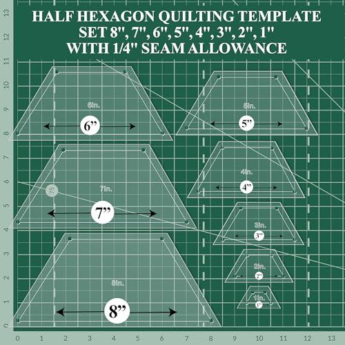 LaserThing Hexagon Quilting Template Set - 8", 7", 6", 5", 4", 3", 2", 1" Sizes with 1/4" Seam Allowance - Durable Acrylic Templates for Quilting, Patchwork, Crafting, & Sewing Projects - Image 3