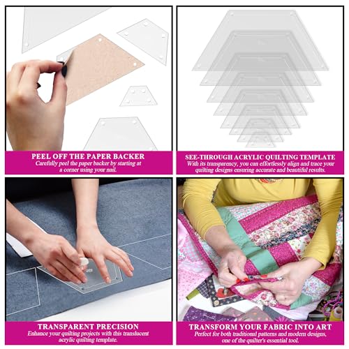 LaserThing Hexagon Quilting Template Set - 8", 7", 6", 5", 4", 3", 2", 1" Sizes with 1/4" Seam Allowance - Durable Acrylic Templates for Quilting, Patchwork, Crafting, & Sewing Projects - Image 5