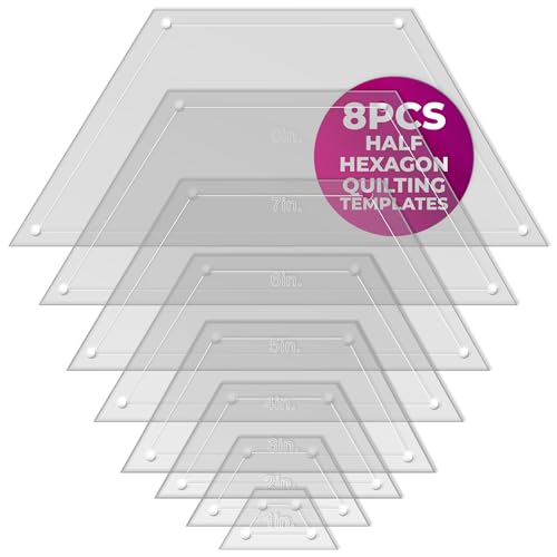 LaserThing Hexagon Quilting Template Set - 8", 7", 6", 5", 4", 3", 2", 1" Sizes with 1/4" Seam Allowance - Durable Acrylic Templates for Quilting, Patchwork, Crafting, & Sewing Projects - Image 1