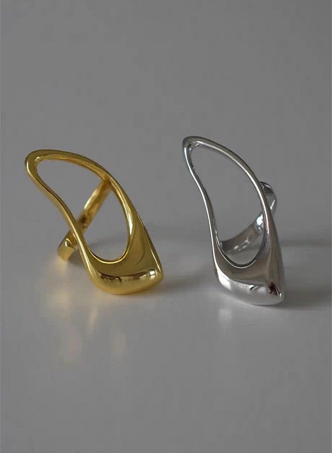 Dtja Hollow Teardrop Statement Ring for Women Gold Plated Fashion Geometric Simple Adjustable Open Wrap Knuckle Finger Rings Comfort Fit Minimalist Unique Chic Jewelry Gift for Holiday Size 6-7 (Golden) - Image 5