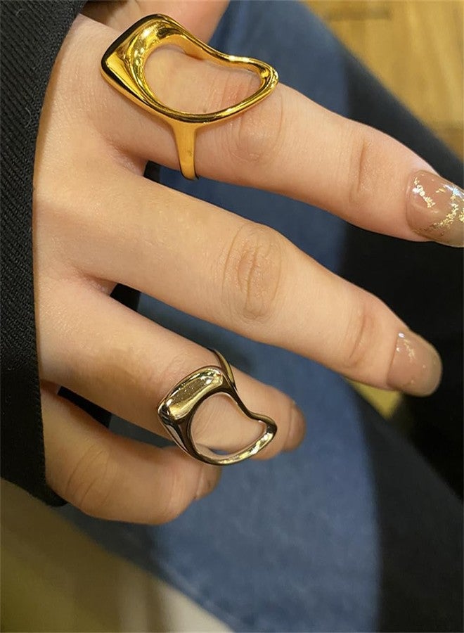 Dtja Hollow Teardrop Statement Ring for Women Gold Plated Fashion Geometric Simple Adjustable Open Wrap Knuckle Finger Rings Comfort Fit Minimalist Unique Chic Jewelry Gift for Holiday Size 6-7 (Golden) - Image 4