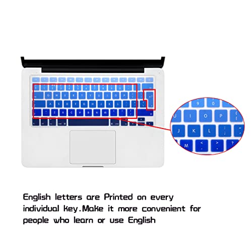 HRH English Silicone Keyboard Cover Skin for MacBook Air 13,for MacBook Pro 13/15/17 (with or w/Out Retina Display,2015 or Older Version),for iMac Older EU Layout Keyboard Protector-Ombre Blue - Image 2