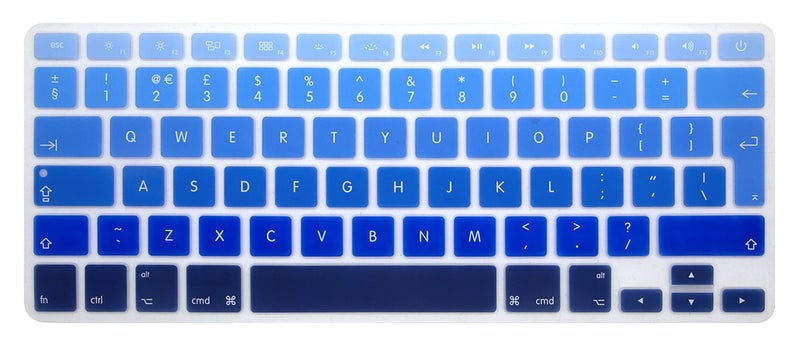 HRH English Silicone Keyboard Cover Skin for MacBook Air 13,for MacBook Pro 13/15/17 (with or w/Out Retina Display,2015 or Older Version),for iMac Older EU Layout Keyboard Protector-Ombre Blue - Image 1