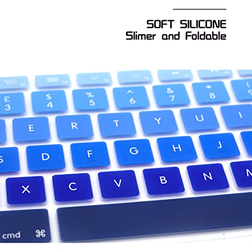 HRH English Silicone Keyboard Cover Skin for MacBook Air 13,for MacBook Pro 13/15/17 (with or w/Out Retina Display,2015 or Older Version),for iMac Older EU Layout Keyboard Protector-Ombre Blue - Image 5