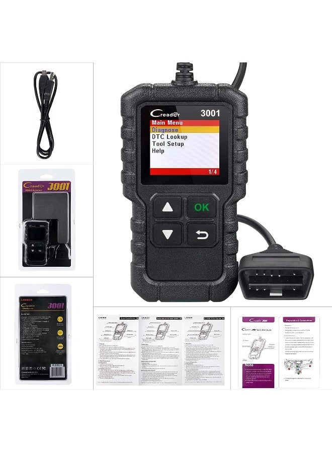 Launch LAUNCH Creader 3001 OBD2 Scanner Automotive Car Diagnostic Check Engine Light O2 Sensor Systems OBD Code Readers Scan Tool for All OBDII Protocol Cars Since 1996  - Image 5