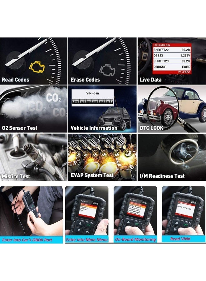 Launch LAUNCH Creader 3001 OBD2 Scanner Automotive Car Diagnostic Check Engine Light O2 Sensor Systems OBD Code Readers Scan Tool for All OBDII Protocol Cars Since 1996  - Image 3