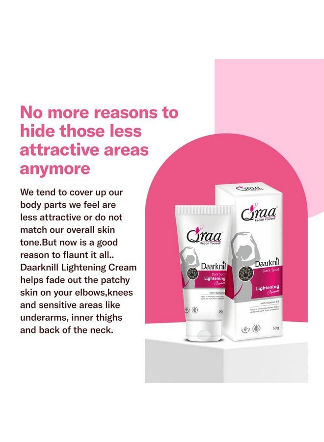 Qraa Daarknil Cream With Daarknil Polisher Combo Pack For Intimate Lightening/Dark Spots/Uneven Tone/Skin Whitening | For Dark Underarms, Neck, Knees, Elbows And Inner Thigh 50Gm*2 - Image 3