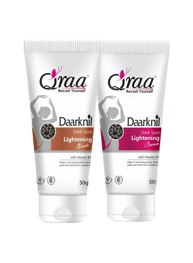 Qraa Daarknil Cream With Daarknil Polisher Combo Pack For Intimate Lightening/Dark Spots/Uneven Tone/Skin Whitening | For Dark Underarms, Neck, Knees, Elbows And Inner Thigh 50Gm*2 - Image 1