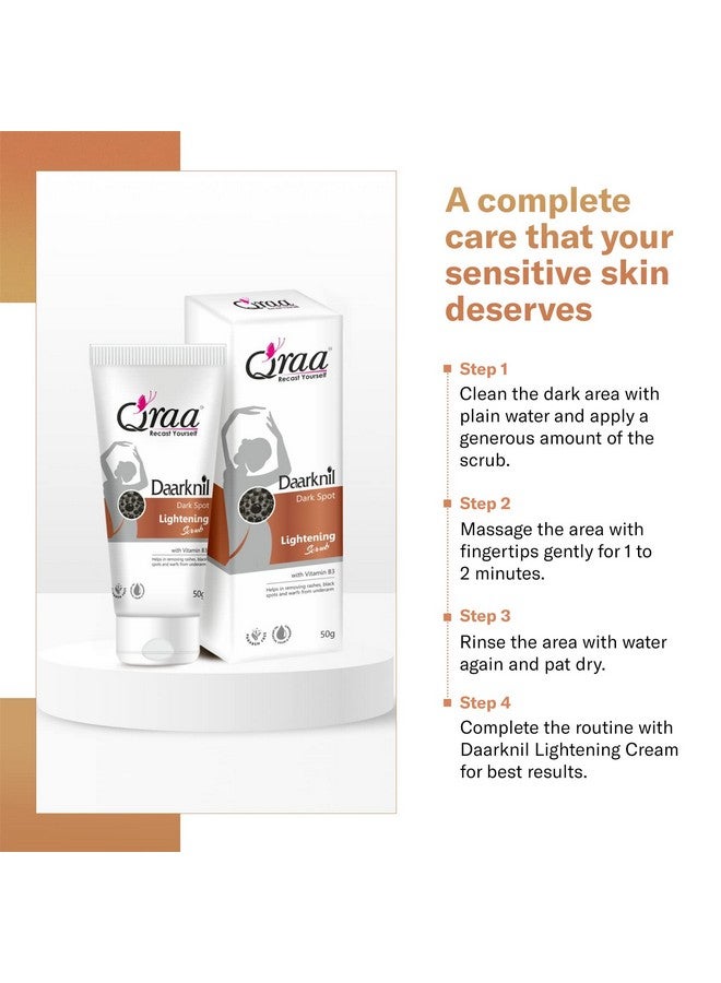 Qraa Daarknil Cream With Daarknil Polisher Combo Pack For Intimate Lightening/Dark Spots/Uneven Tone/Skin Whitening | For Dark Underarms, Neck, Knees, Elbows And Inner Thigh 50Gm*2 - Image 5