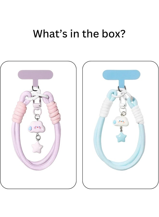 حبل هاتف بسيط للمعصم، مقاوم للسقوط، يتضمن نوعين من حلقات تثبيت الهاتف (شفاف ونايلون مطابق) (بنفسجي/أزرق) - Image 2