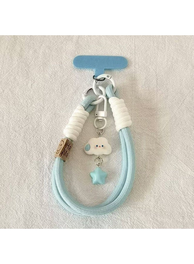 حبل هاتف بسيط للمعصم، مقاوم للسقوط، يتضمن نوعين من حلقات تثبيت الهاتف (شفاف ونايلون مطابق) (بنفسجي/أزرق) - Image 5