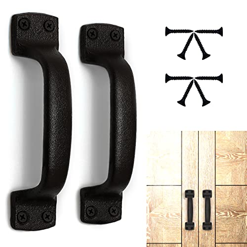 Keponbee Rustic Barn Door Handles Black Cast Iron Gate Handle Vintage Metal Solid Heavy Duty Sliding Door Handle Fence Cabinet Pull Grab Handle, Set of 2, 7 Inch - Image 1