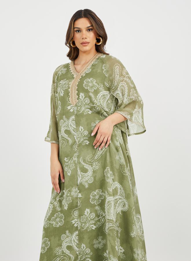 ستايلي جلابية واسعة مطبوعة بتفاصيل دانتيل - Image 4