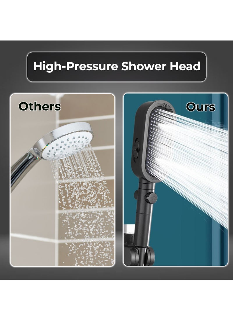 Improved shower head with pressure regulation, effortless water control, and comfort with extra 3 filters (black)