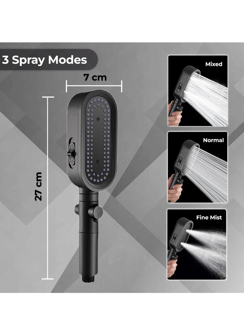 Improved shower head with pressure regulation, effortless water control, and comfort with extra 3 filters (black)