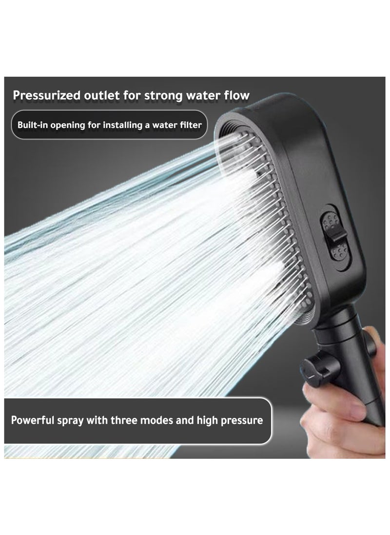 Improved shower head with pressure regulation, effortless water control, and comfort with extra 3 filters (black)