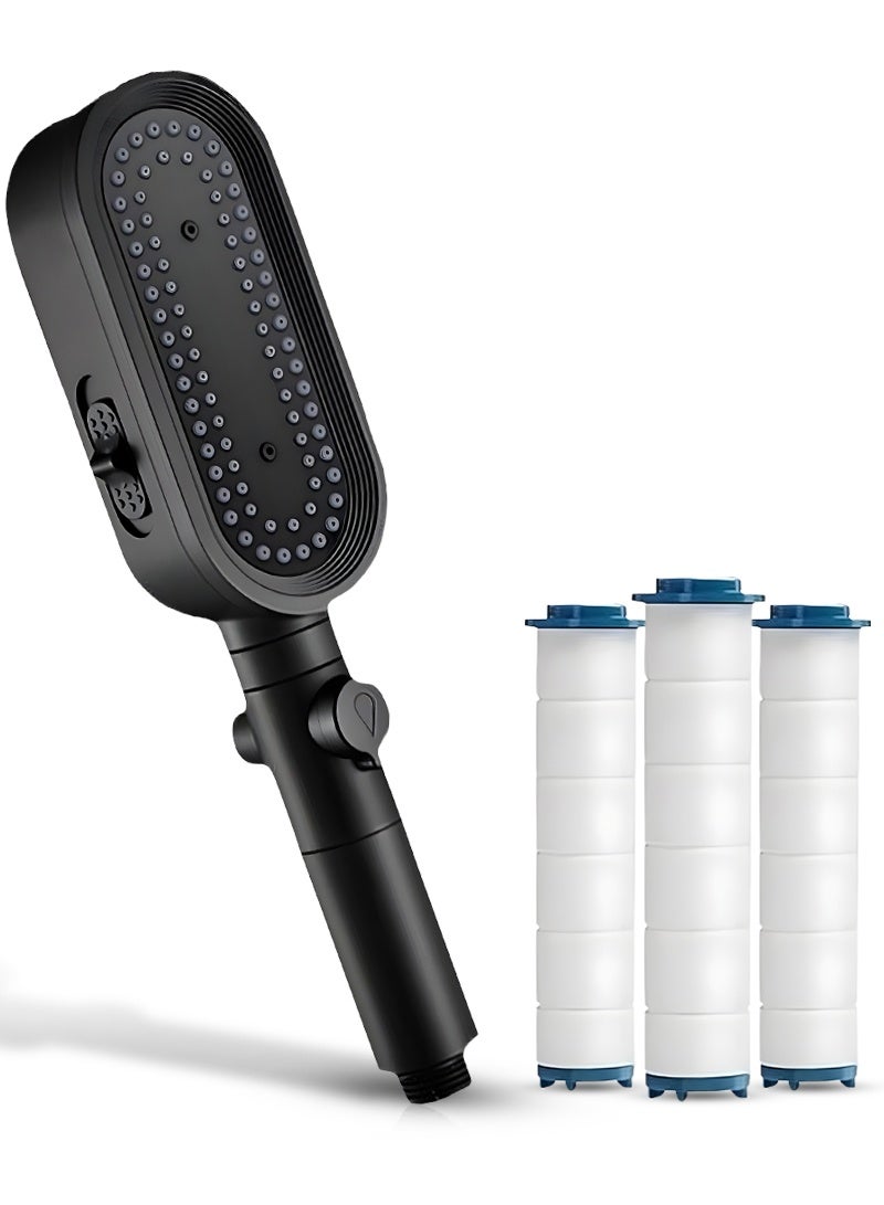 ABJ Improved shower head with pressure regulation, effortless water control, and comfort with extra 3 filters (black) - Image 1