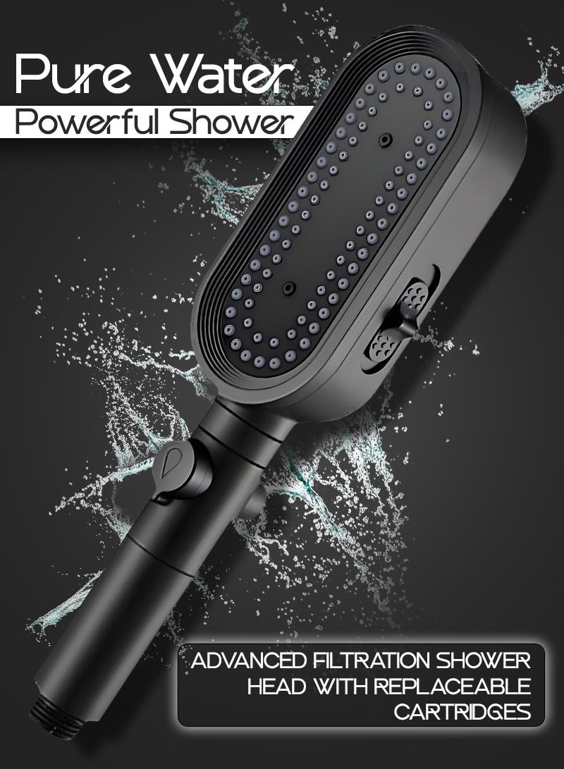 ABJ Improved shower head with pressure regulation, effortless water control, and comfort with extra 3 filters (black) - Image 2