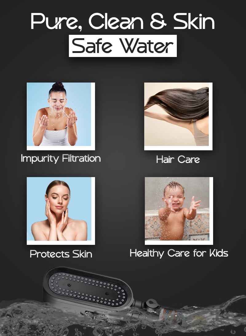 ABJ Improved shower head with pressure regulation, effortless water control, and comfort with extra 3 filters (black) - Image 5