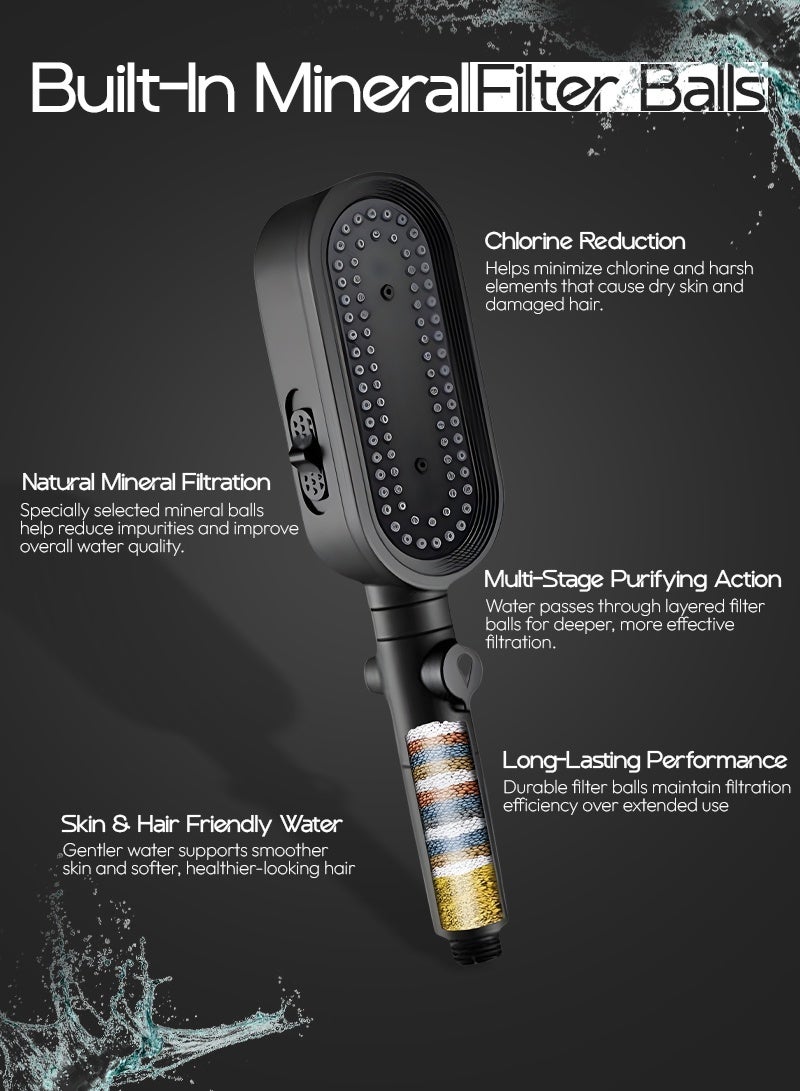 ABJ Improved shower head with pressure regulation, effortless water control, and comfort with extra 3 filters (black) - Image 4