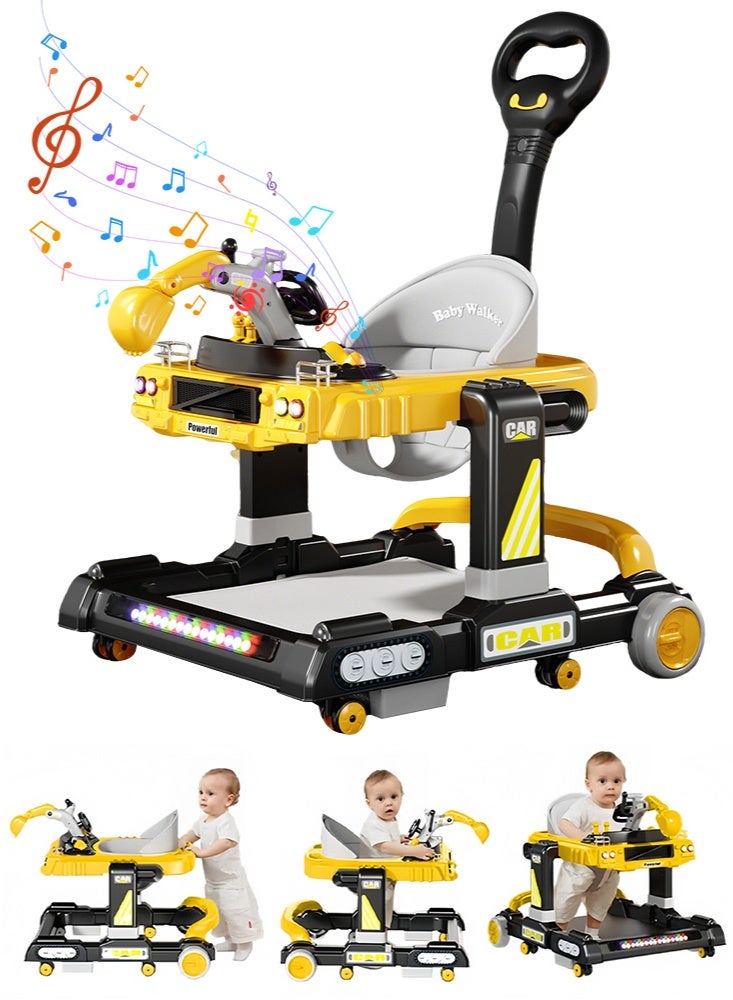 GGEROU 3 in 1 Baby Walker With Parent Push Handle, Multifunctional Kids Walkers,Toy Excavator for Walking with Adjustable Height and 360 Degree Universal Wheels, Comfortable Seat Cushion, Detachable Trampoline Mat - Image 1