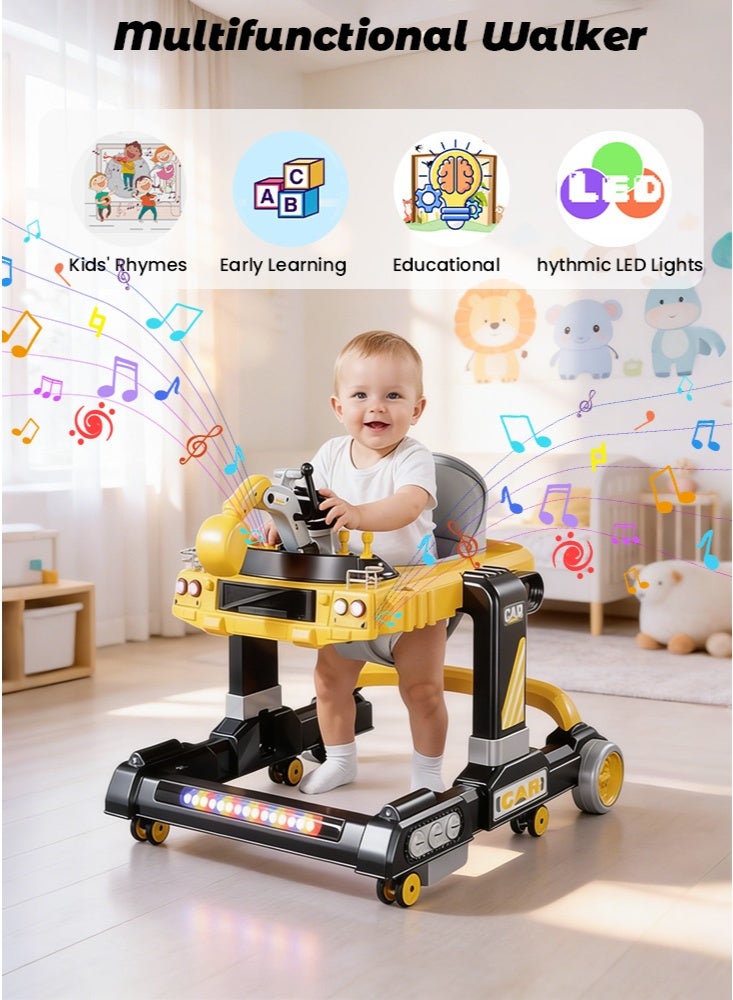 GGEROU 3 in 1 Baby Walker With Parent Push Handle, Multifunctional Kids Walkers,Toy Excavator for Walking with Adjustable Height and 360 Degree Universal Wheels, Comfortable Seat Cushion, Detachable Trampoline Mat - Image 2