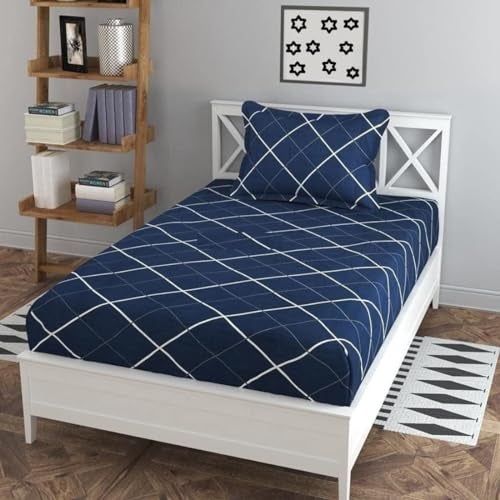 RRC Polycotton Elastic Fitted Bedsheet for Single Bed 36x78 Inches with 1 Pillow Cover Soft and Durable Fabric - Image 1