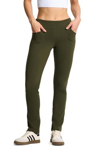 Yogipace Petite Womens 5 Pockets Straight Leg Yoga Dress Pants Slim Fit Stretch Pants for Everyday Casual27Dark OliveSize S - Image 1