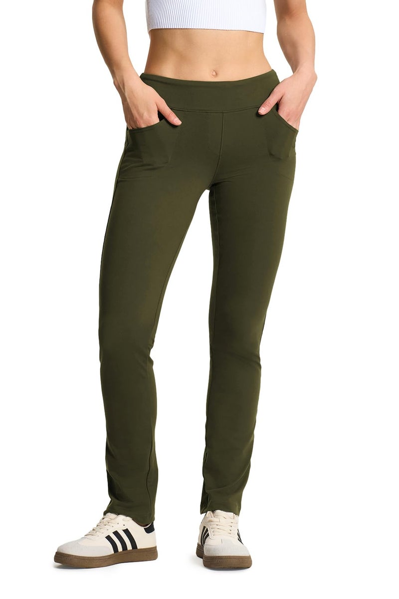 Yogipace Petite Womens 5 Pockets Straight Leg Yoga Dress Pants Slim Fit Stretch Pants for Everyday Casual27Dark OliveSize S - Image 2