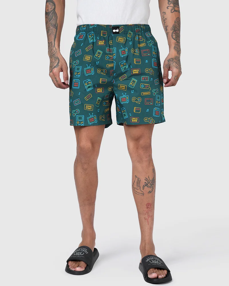 بيواكوف Men's Forest Green All Over Printed Boxers