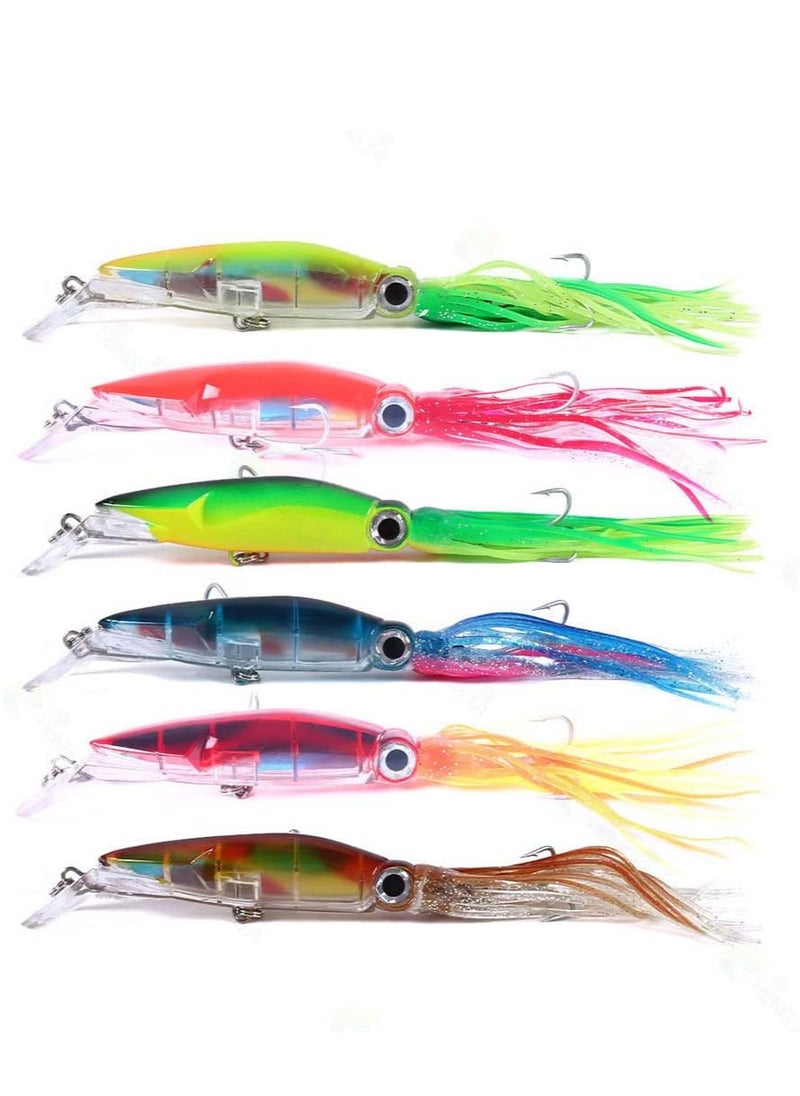 Generic - 6Pcs Fishing Lures Kit - 24cm 40g Large Simulation Squid Saltwater Fishing Lure Set, Lifelike Artificial Baits with 3D Eyes, 2 Sharp Treble Hooks - Image 1