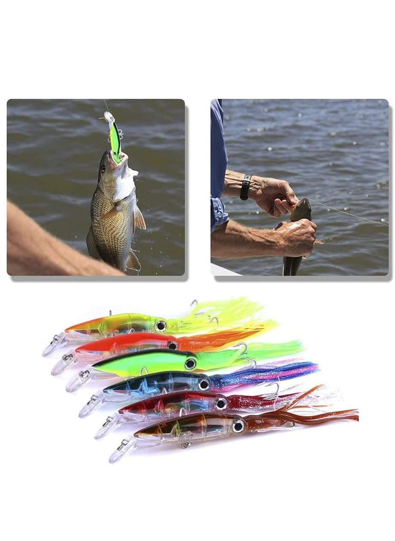 Generic - 6Pcs Fishing Lures Kit - 24cm 40g Large Simulation Squid Saltwater Fishing Lure Set, Lifelike Artificial Baits with 3D Eyes, 2 Sharp Treble Hooks - Image 1