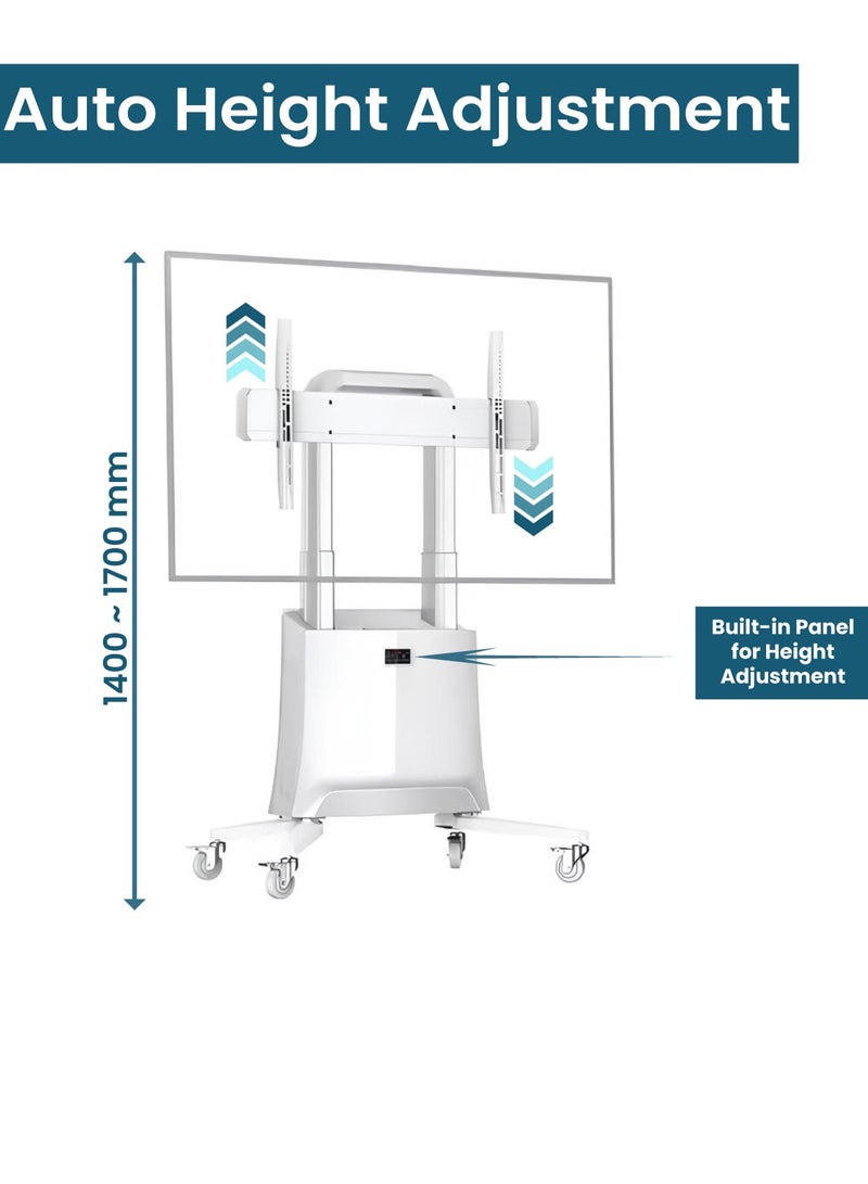 ان بي ايرجونوميك عربة تلفزيون متنقلة قابلة لتعديل الارتفاع الالكتروني لشاشات 75 إلى 120 بوصة، تتحمل حتى 90.9 كجم، متوافقة مع VESA من 200x200 إلى 1000x600 مم، مثالية لغرف الاجتماعات الذكية والمؤتمرات، أبيض | G100 - Image 4