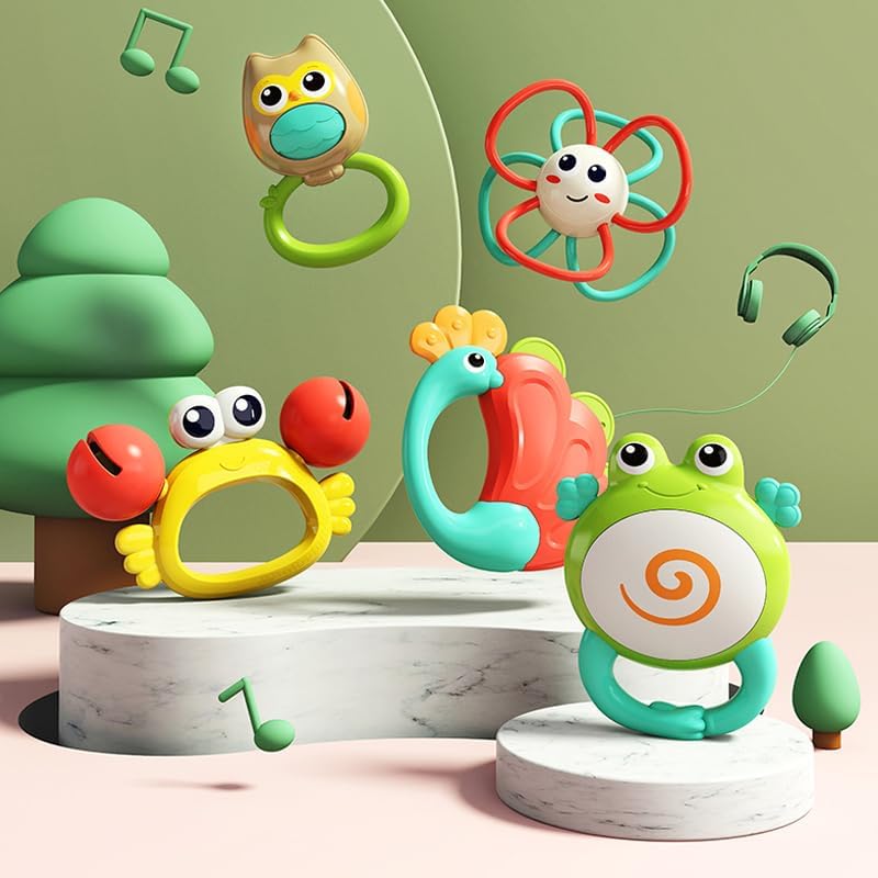 HOLA Crab Orchestra Rattle Baby Teether Activity Toy, Teething Relief, Easy to Grasp, Fine Motor Skills, Bright Colors, Sensory Toys, Baby Toys, Baby Teether, Baby Rattle, Animal Rattle 3M+ - Image 4