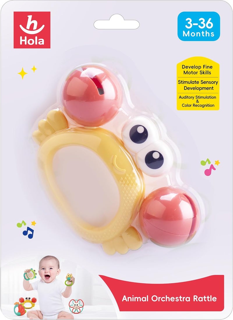 HOLA Crab Orchestra Rattle Baby Teether Activity Toy, Teething Relief, Easy to Grasp, Fine Motor Skills, Bright Colors, Sensory Toys, Baby Toys, Baby Teether, Baby Rattle, Animal Rattle 3M+ - Image 5