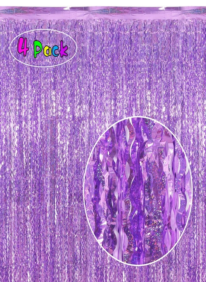 KEEUH 4 Pack Sparkle Wavy Purple Tinsel Curtain Party Backdrop - 3.3X6.6ft Foil Fringe Curtain Party Photo Booth Streamers for Mermaid Euphoria Themed Party Decorations - Image 2