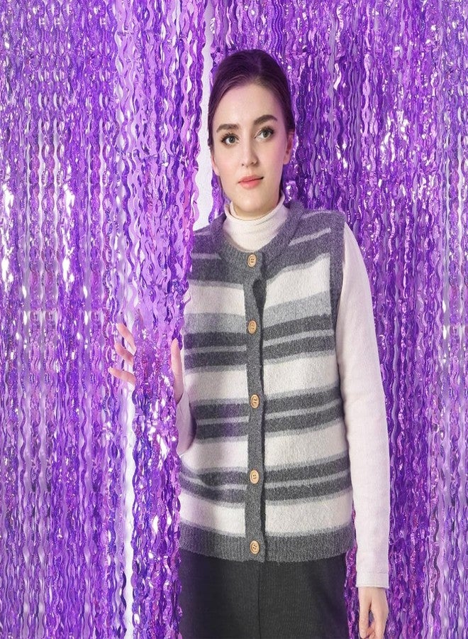KEEUH 4 Pack Sparkle Wavy Purple Tinsel Curtain Party Backdrop - 3.3X6.6ft Foil Fringe Curtain Party Photo Booth Streamers for Mermaid Euphoria Themed Party Decorations - Image 4
