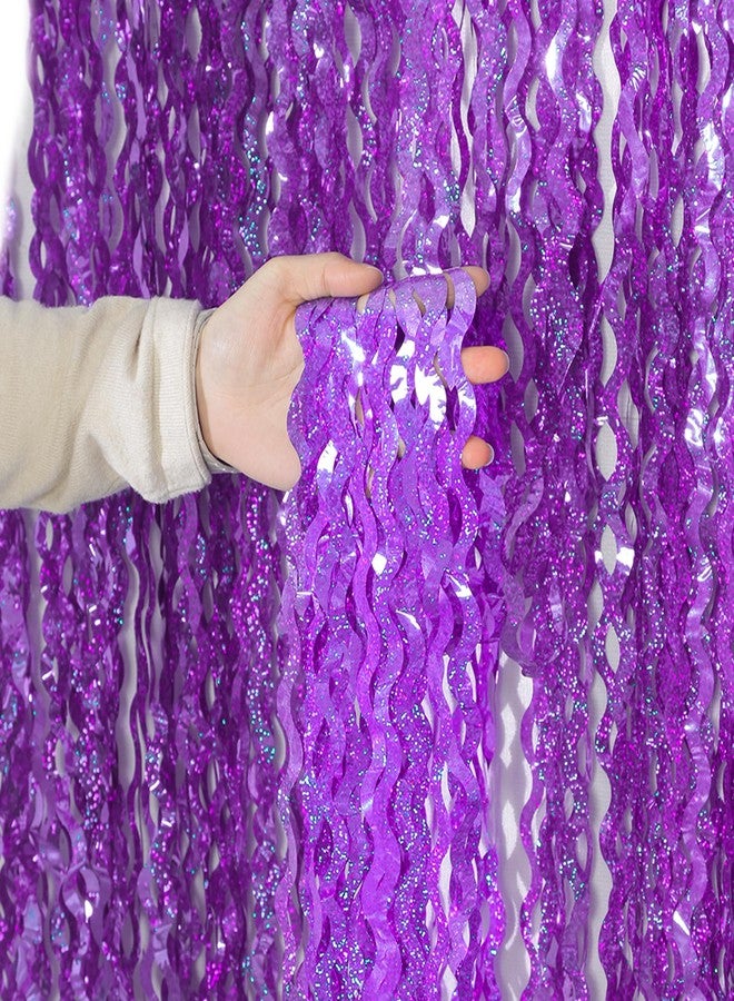 KEEUH 4 Pack Sparkle Wavy Purple Tinsel Curtain Party Backdrop - 3.3X6.6ft Foil Fringe Curtain Party Photo Booth Streamers for Mermaid Euphoria Themed Party Decorations - Image 1