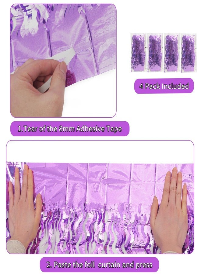 KEEUH 4 Pack Sparkle Wavy Purple Tinsel Curtain Party Backdrop - 3.3X6.6ft Foil Fringe Curtain Party Photo Booth Streamers for Mermaid Euphoria Themed Party Decorations - Image 3