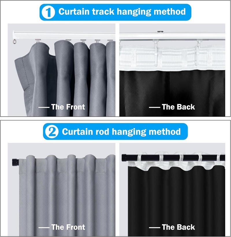 MaKefeile Room Divider Curtains Total Blackout Privacy Curtain Panel Room Thermal Insulated Noise Reduction Curtains for Bedroom Window Living Room Ceiling Track Curtain W 12.5 ft × H 7 ft Grey - Image 2