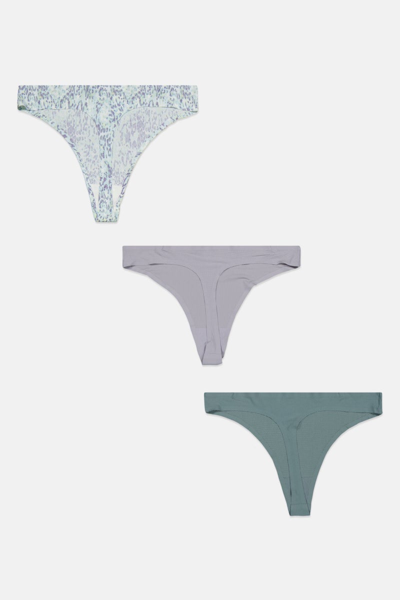 Layer 8 Women 3 Pcs Allover Print Panties, Grey - Image 2