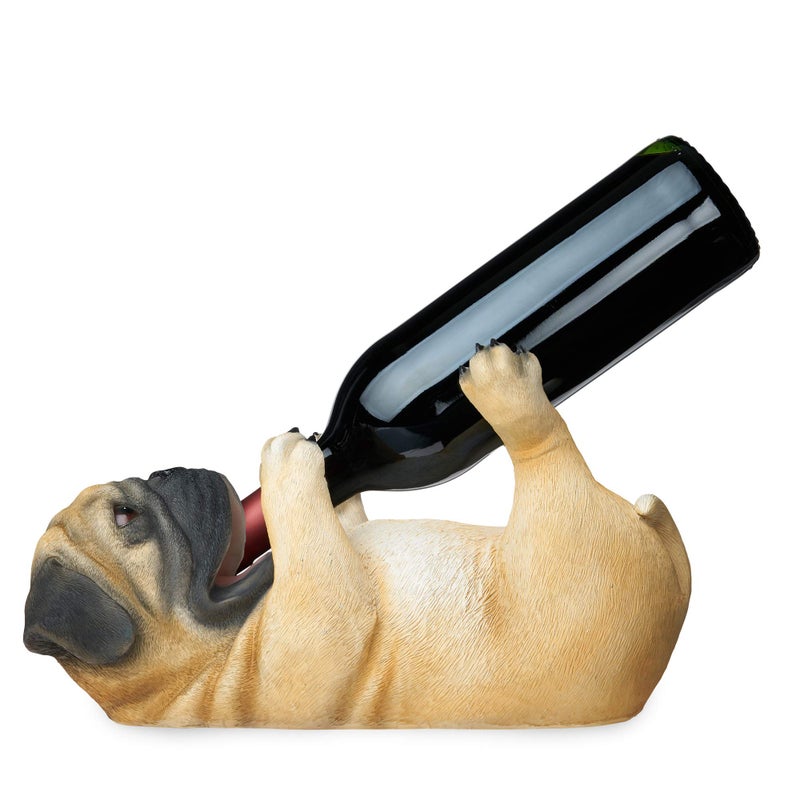 True True Pug Polyresin Wine Bottle Holder  Table Top and Counter Wine Rack Set of 1 Animal Home Decor Brown Holds 1 Standard Wine Bottle
