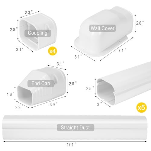 GUEQUITLEX 3" W 7.5 Ft Mini Split Line Set Cover Kit Air Conditioner Decorative PVC Line Cover Kit for Central Air Conditioner Mini Split AC Cover for Outside Heat Pumps Tubing Cover - Image 2