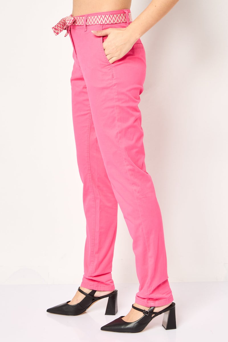 promod Women Regular Fit Solid Stretchable Formal Pants, Pink - Image 4