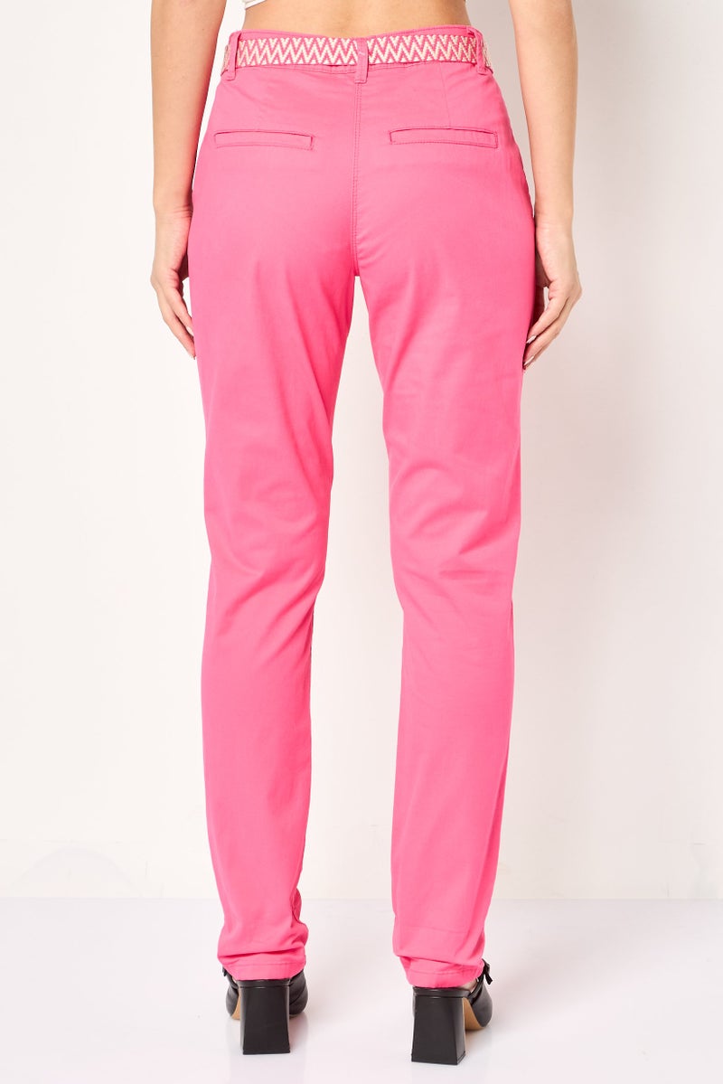 promod Women Regular Fit Solid Stretchable Formal Pants, Pink - Image 2