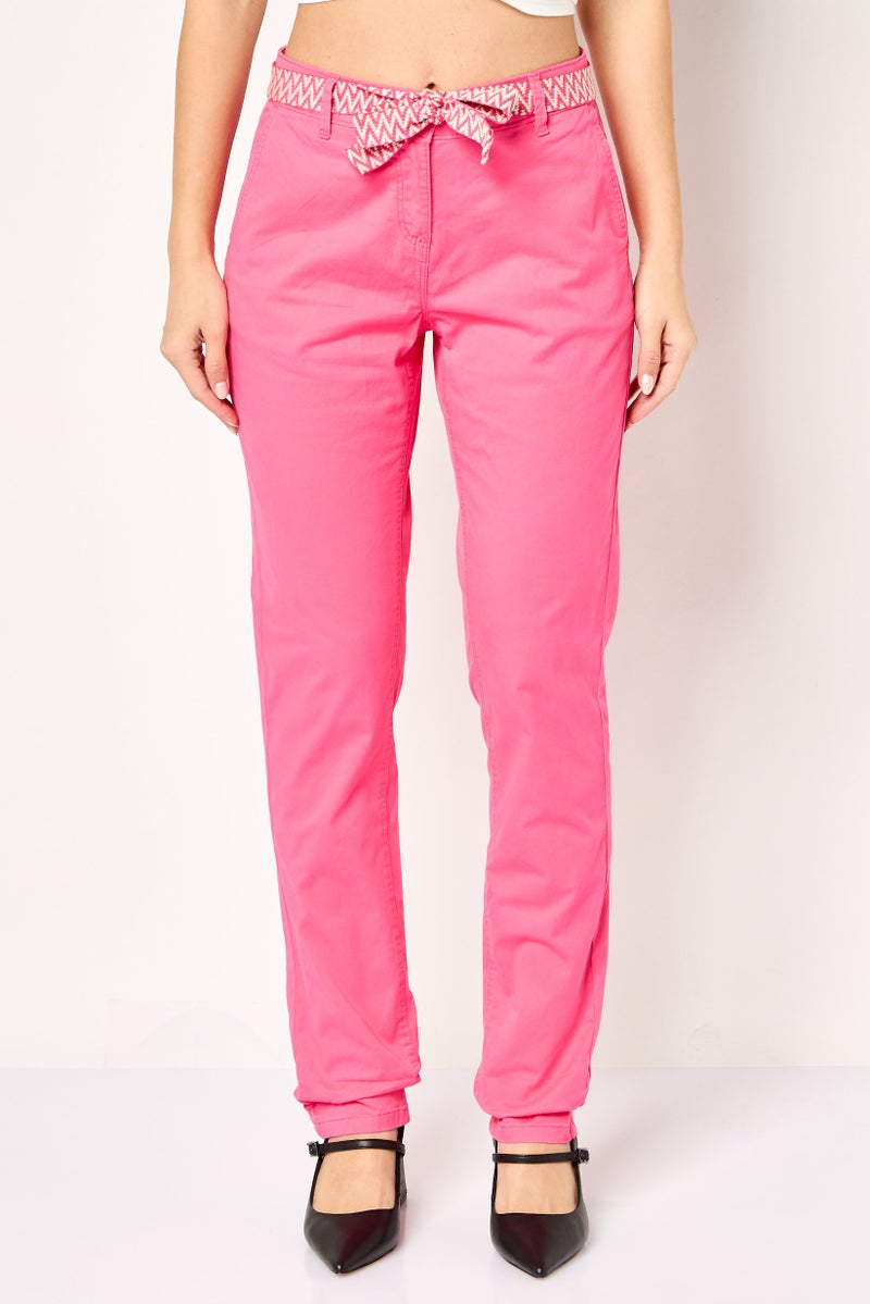 promod Women Regular Fit Solid Stretchable Formal Pants, Pink - Image 1