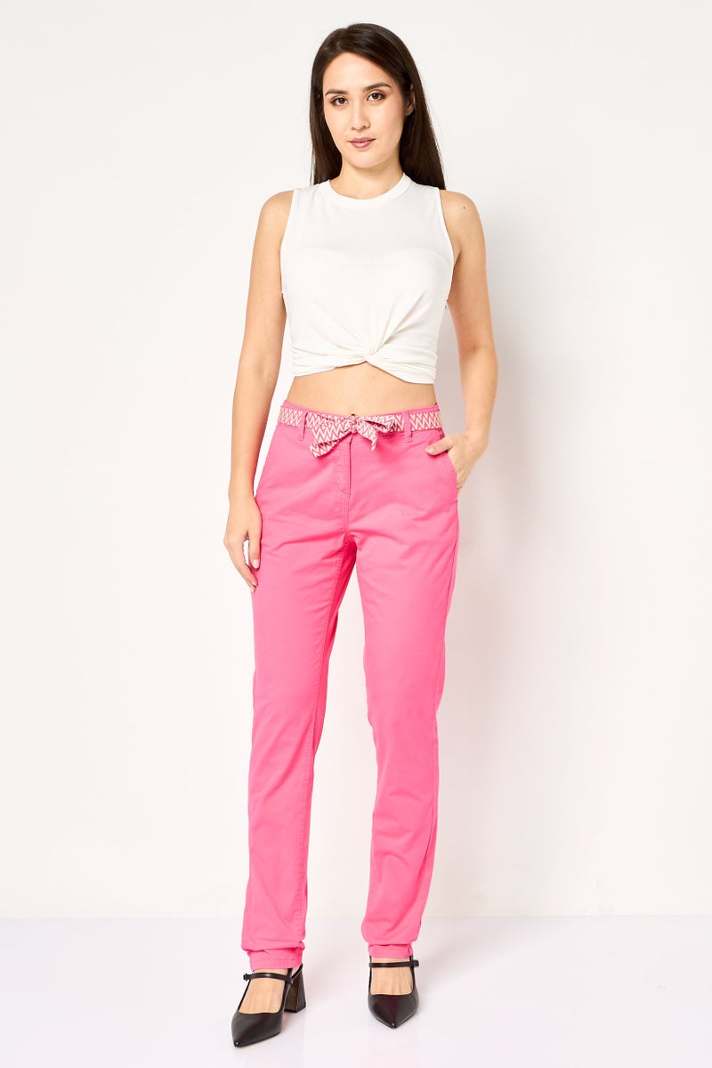 promod Women Regular Fit Solid Stretchable Formal Pants, Pink - Image 3