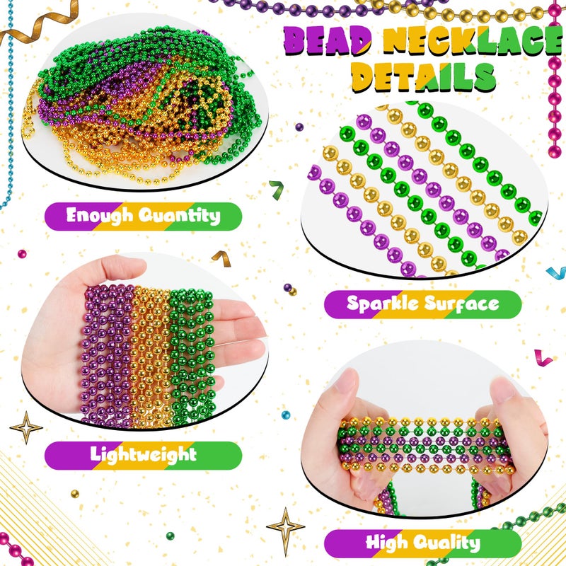 Huskein 12 PCS Mardi Gras Beads Necklaces, 33" 3 Colors Beads Accessories Bulk, Carnival Purple Green Gold Party Supplies, Carnival Beads Necklace Accessories for Masquerade Holiday Party Favors Decorations - Image 3
