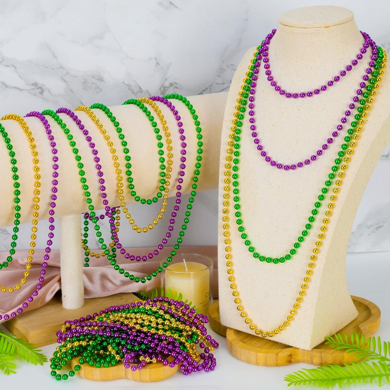 Huskein 12 PCS Mardi Gras Beads Necklaces, 33" 3 Colors Beads Accessories Bulk, Carnival Purple Green Gold Party Supplies, Carnival Beads Necklace Accessories for Masquerade Holiday Party Favors Decorations - Image 4
