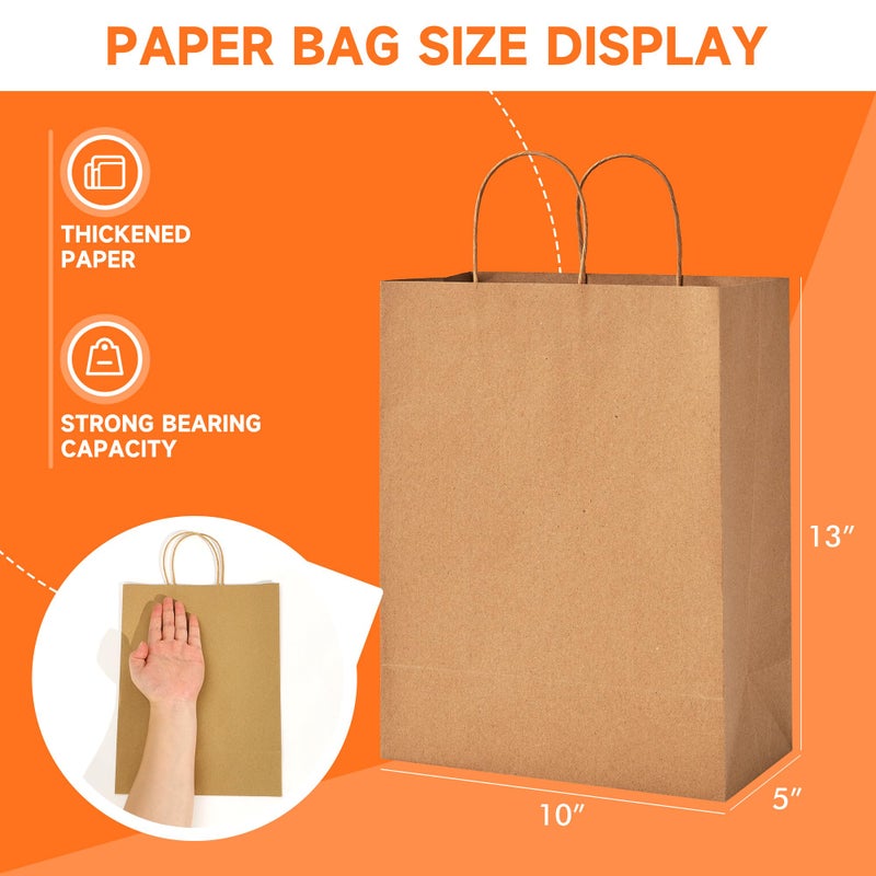 METAPRINT 100pcs Large Brown Paper Bags with Handles in Bulk, 10x5x13 Kraft Gift Bags, Recyclable Shopping Bags for Retail, Birthday, Parties & Weddings - Image 2